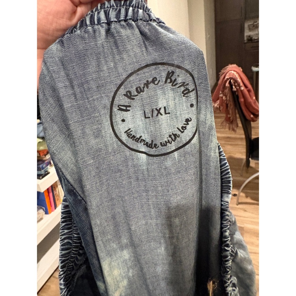 A Rare Bird Fringe With It Skirt Denim Maxi Boho Tiered Acid Wash L XL xx - Picture 4 of 8